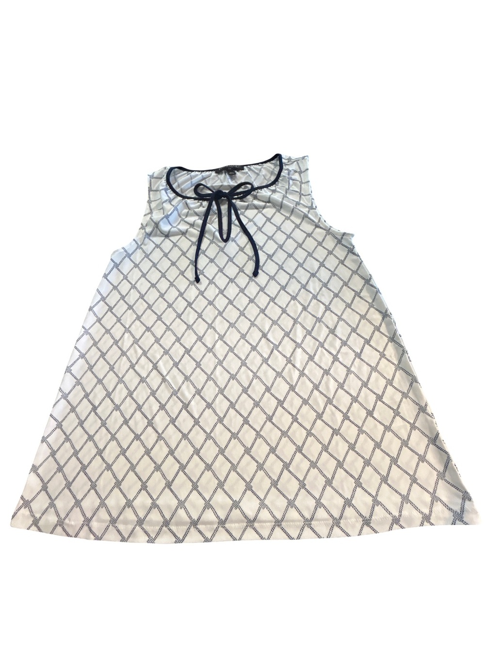 Banana Republic Keyhole Tie Neck Lattice Top Navy White XS